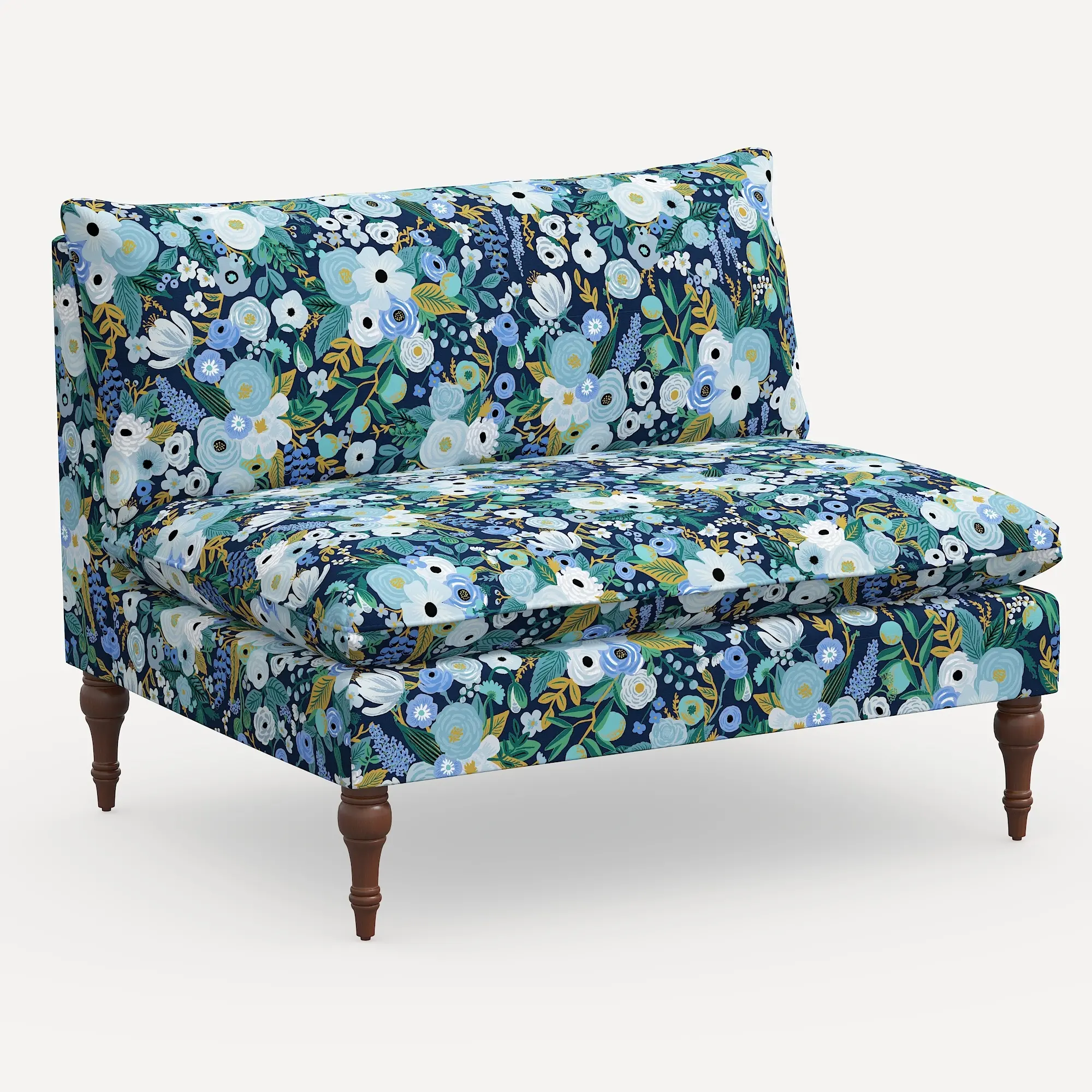Rifle Paper Co. Louie Garden Party Blue Armless Loveseat