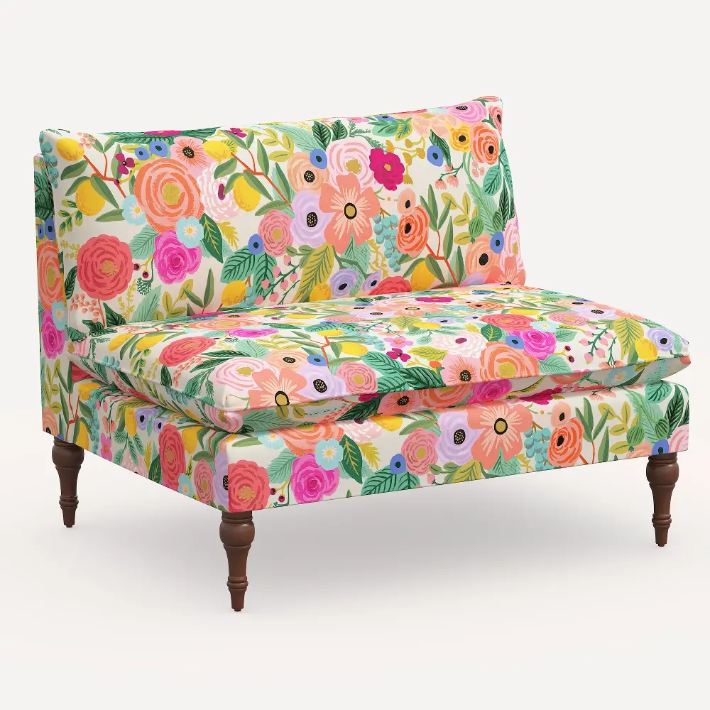 2206RPCGRPRTLCB Rifle Paper Co. Louie Garden Party Pink Armless Loveseat-1