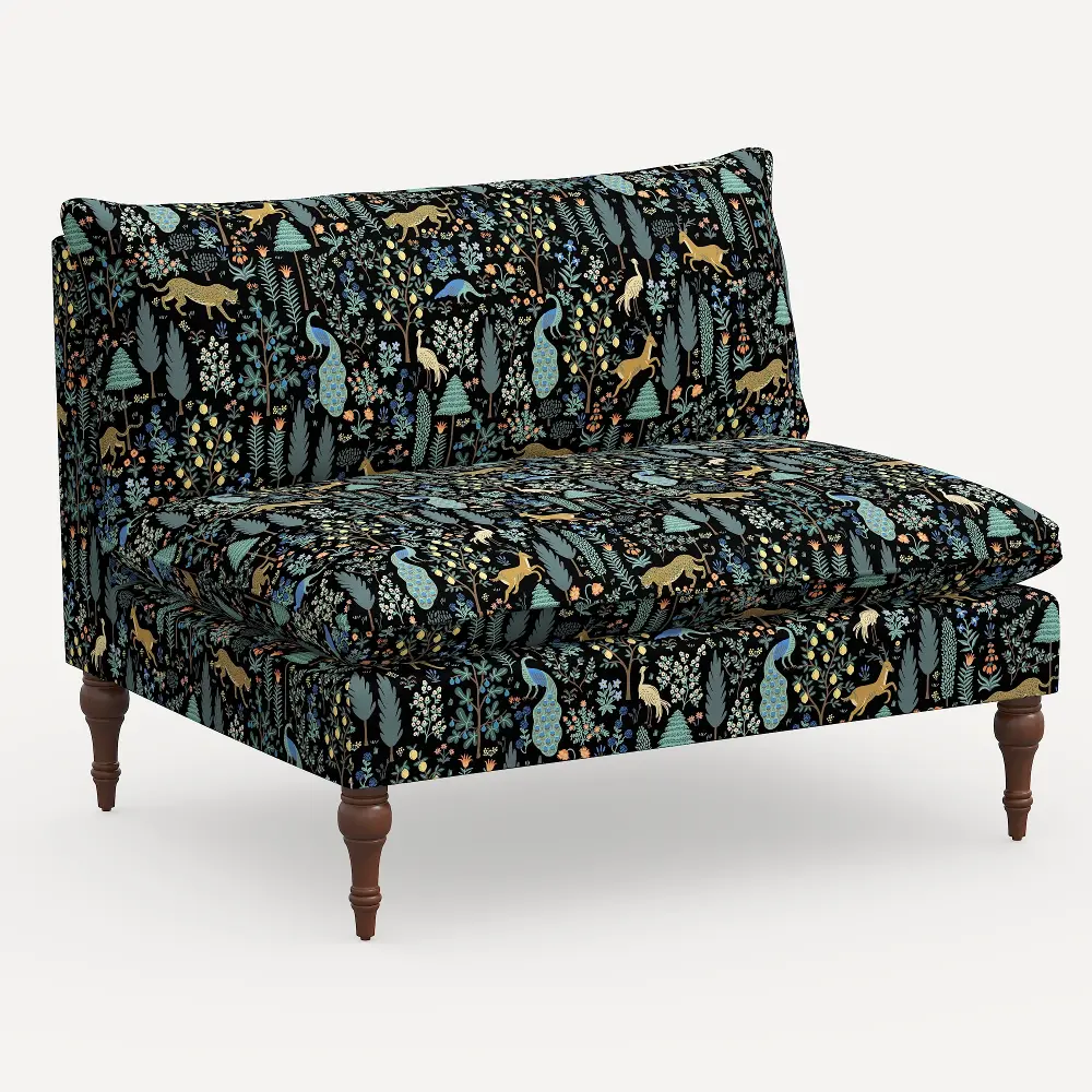 Rifle Paper Co. Louie Menagerie Black Armless Loveseat-1