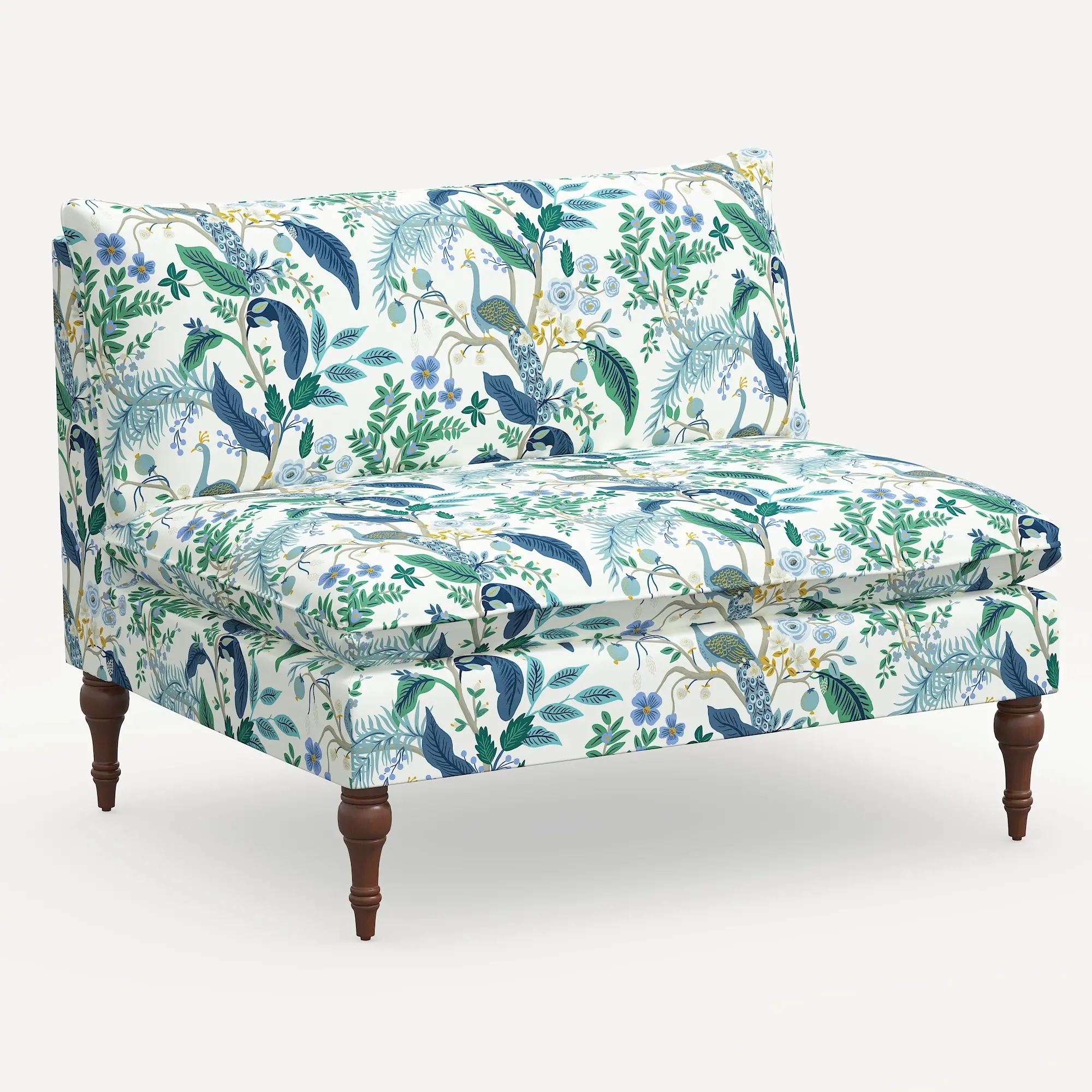 Rifle Paper Co. Louie Blue Peacock Armless Loveseat
