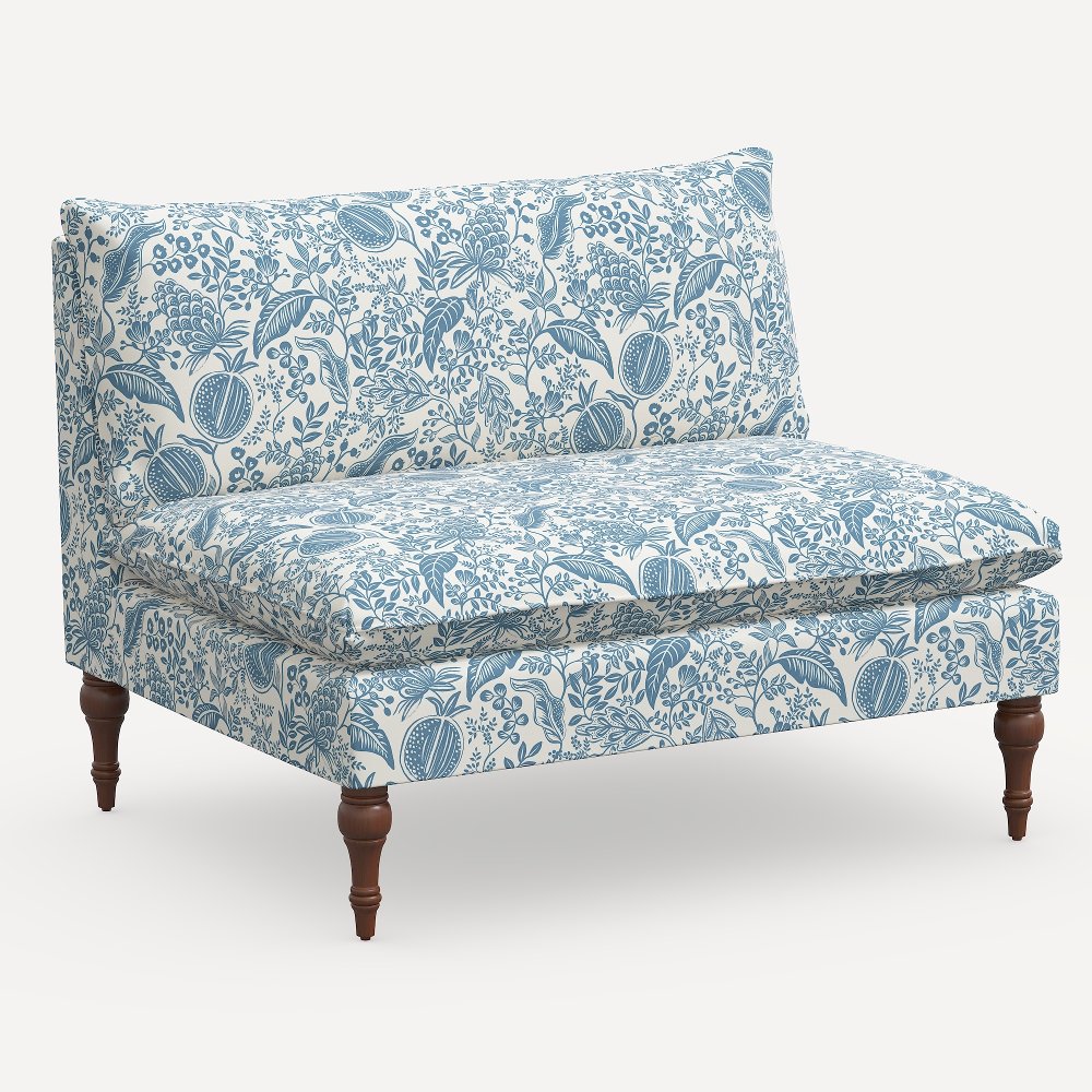 Rifle Paper Co. Louie Blue Pomegranate Armless Loveseat