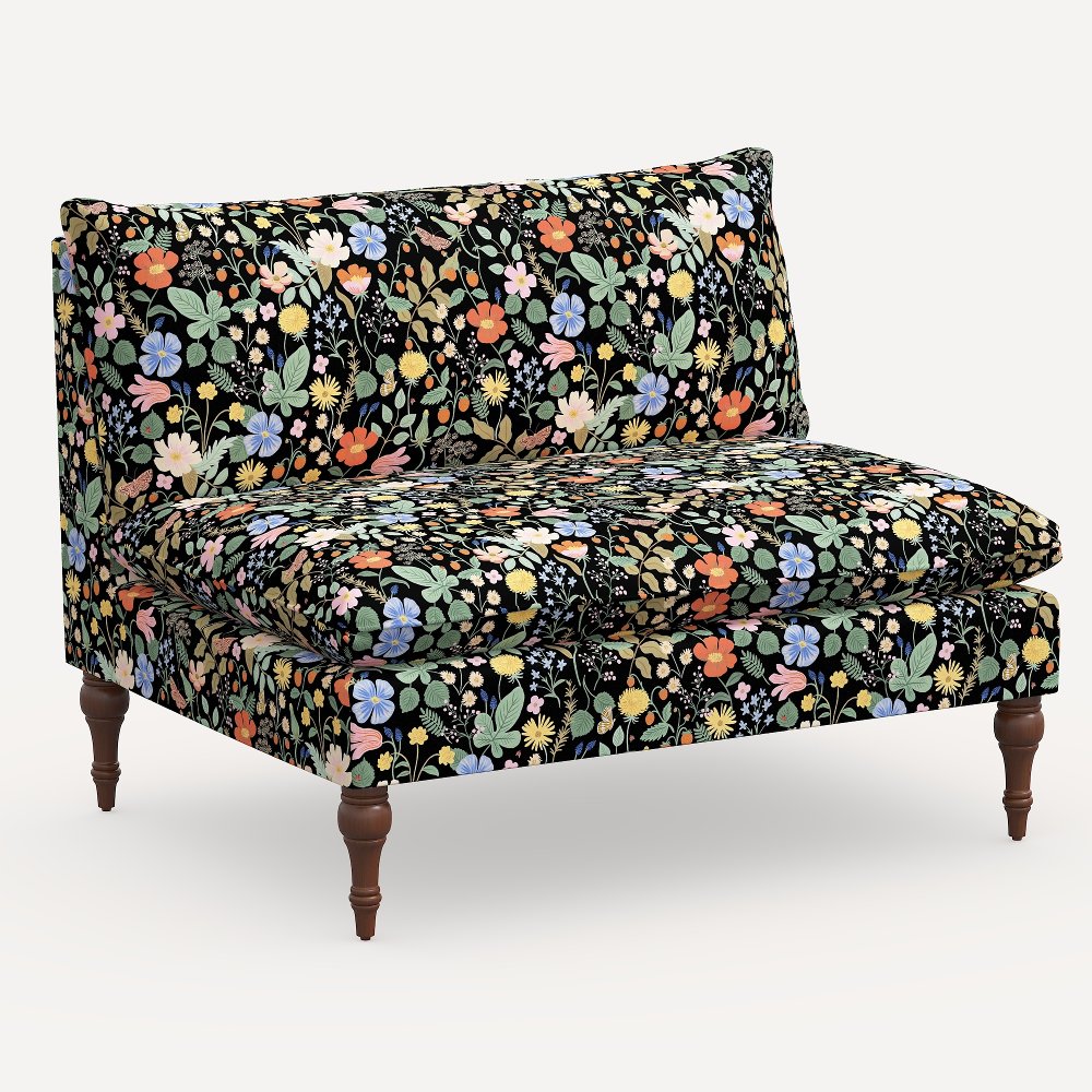 Rifle Paper Co. Louie Black Strawberry Fields Armless Loveseat