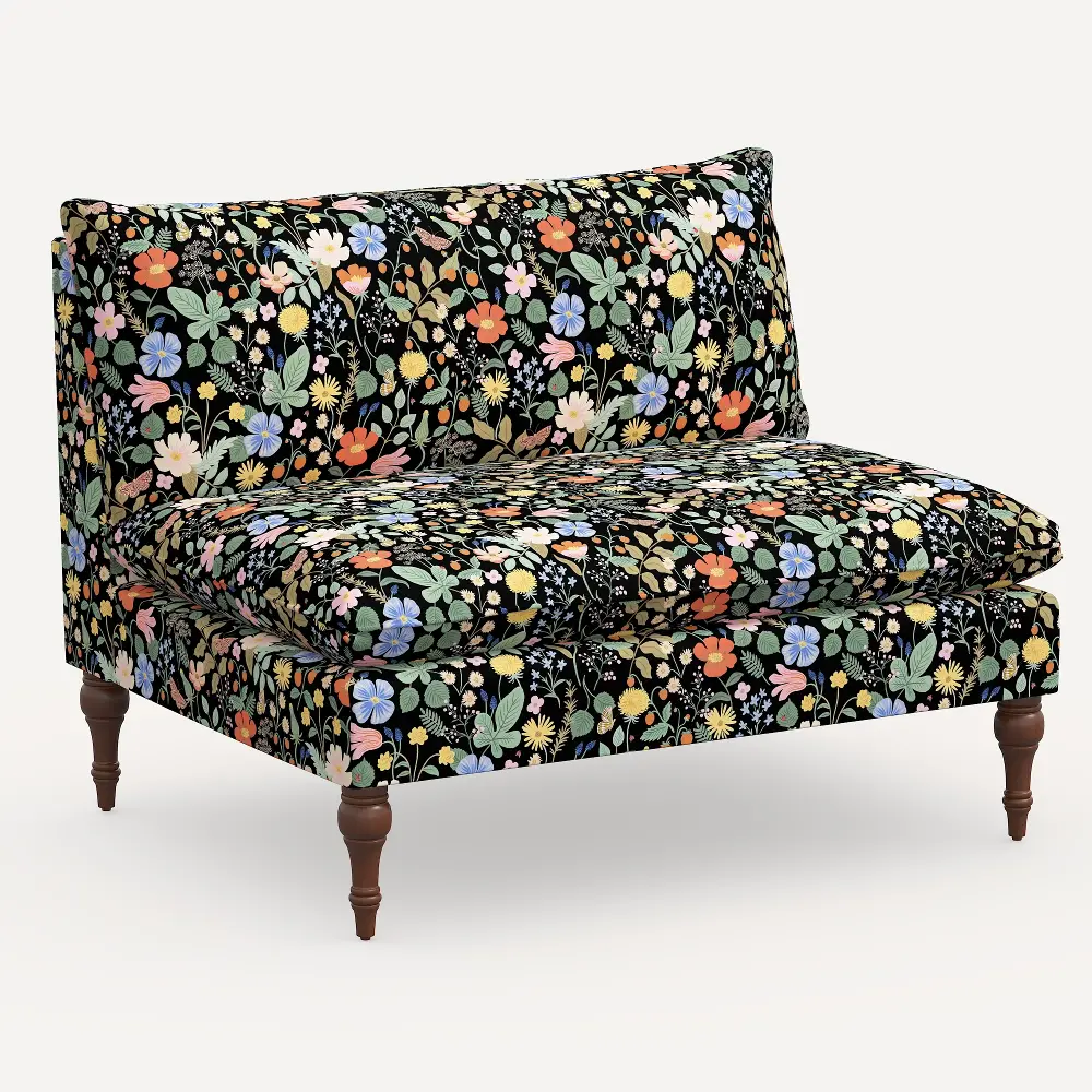 2206RPCSTFLBLKLCB Rifle Paper Co. Louie Black Strawberry Fields Armless Loveseat-1