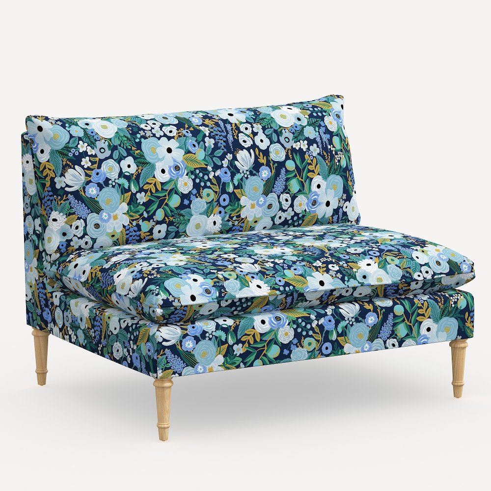 Rifle Paper Co. Louie Garden Party Blue Armless Loveseat