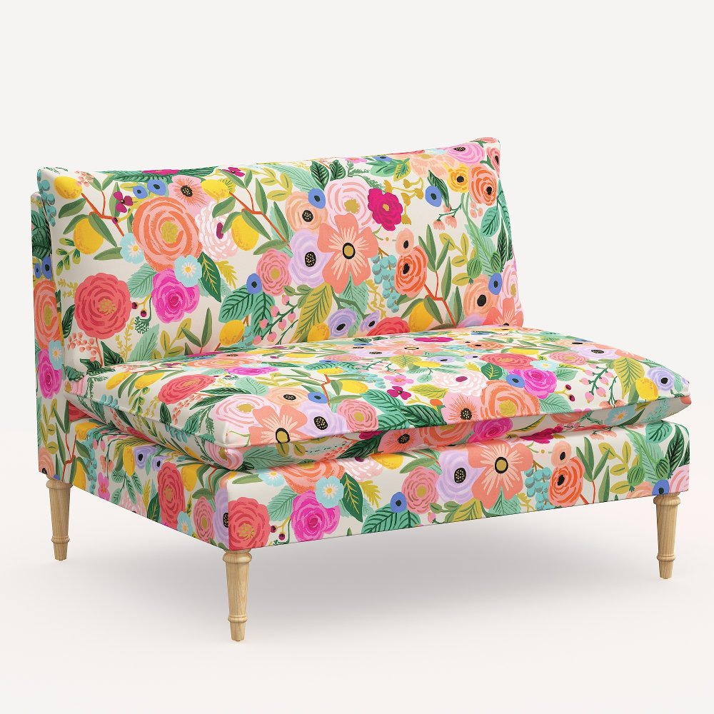 Rifle Paper Co. Louie Garden Party Pink Armless Loveseat