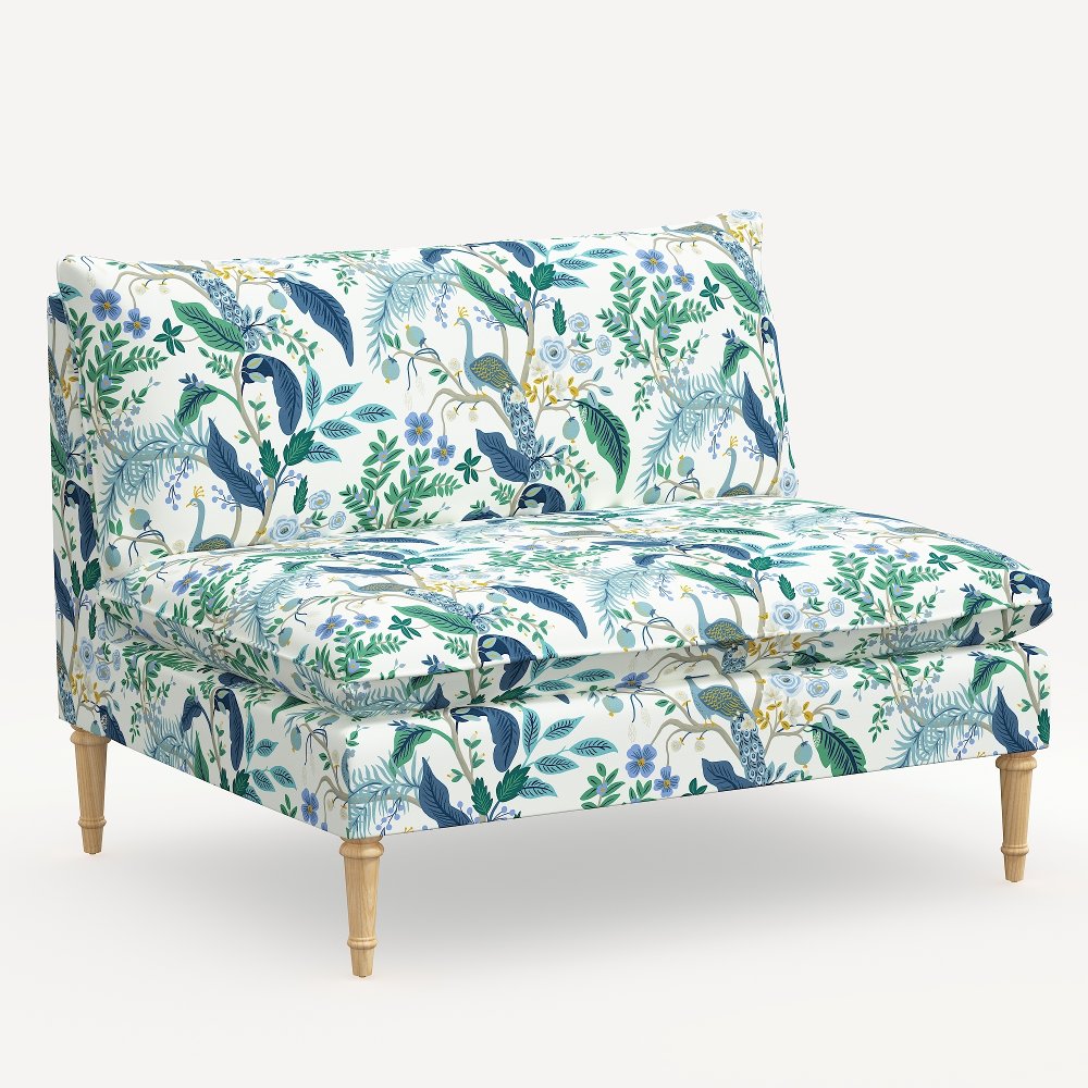 Rifle Paper Co. Louie Blue Peacock Armless Loveseat