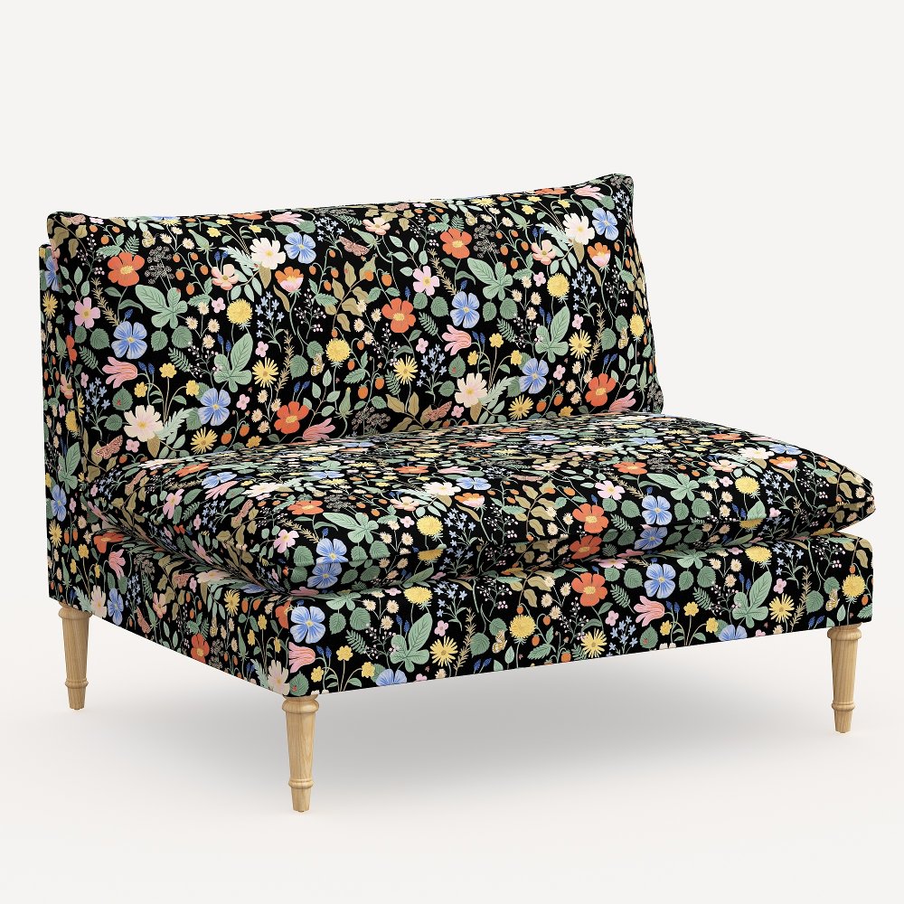 Rifle Paper Co. Louie Black Strawberry Fields Armless Loveseat