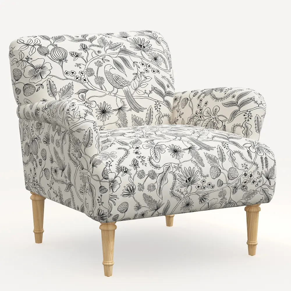 9405NATRPCAVBLKCRMLCB Rifle Paper Co. Bristol Aviary Cream & Black Accent Chair-1