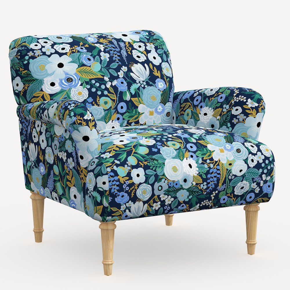 Rifle Paper Co. Bristol Garden Party Blue Accent Chair