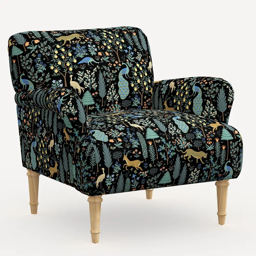 9405NATRPCMNBLKLCB Rifle Paper Co. Bristol Menagerie Black Accent Chair-1