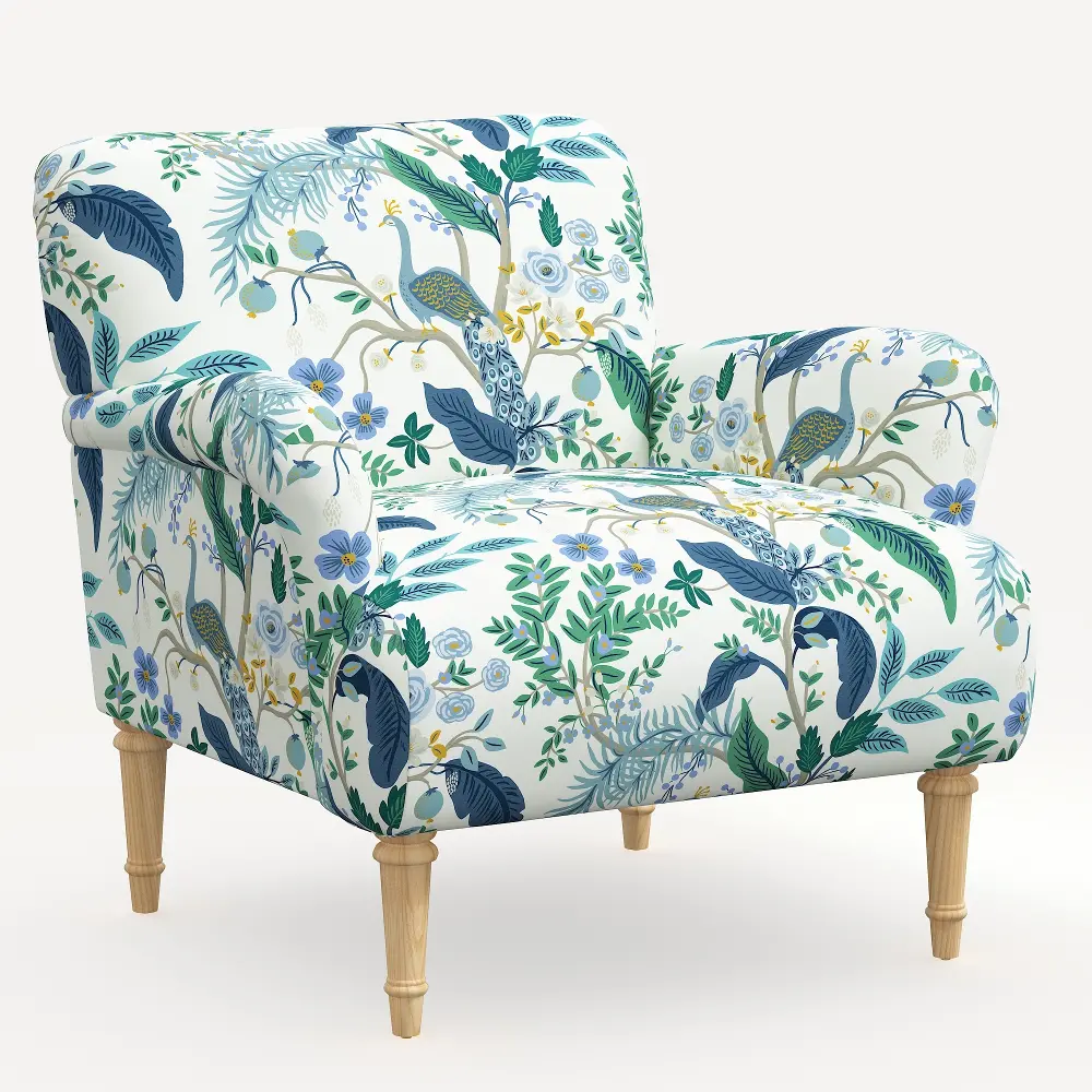 9405NATRPCPCBLWHLCB Rifle Paper Co. Bristol Blue Peacock Accent Chair-1