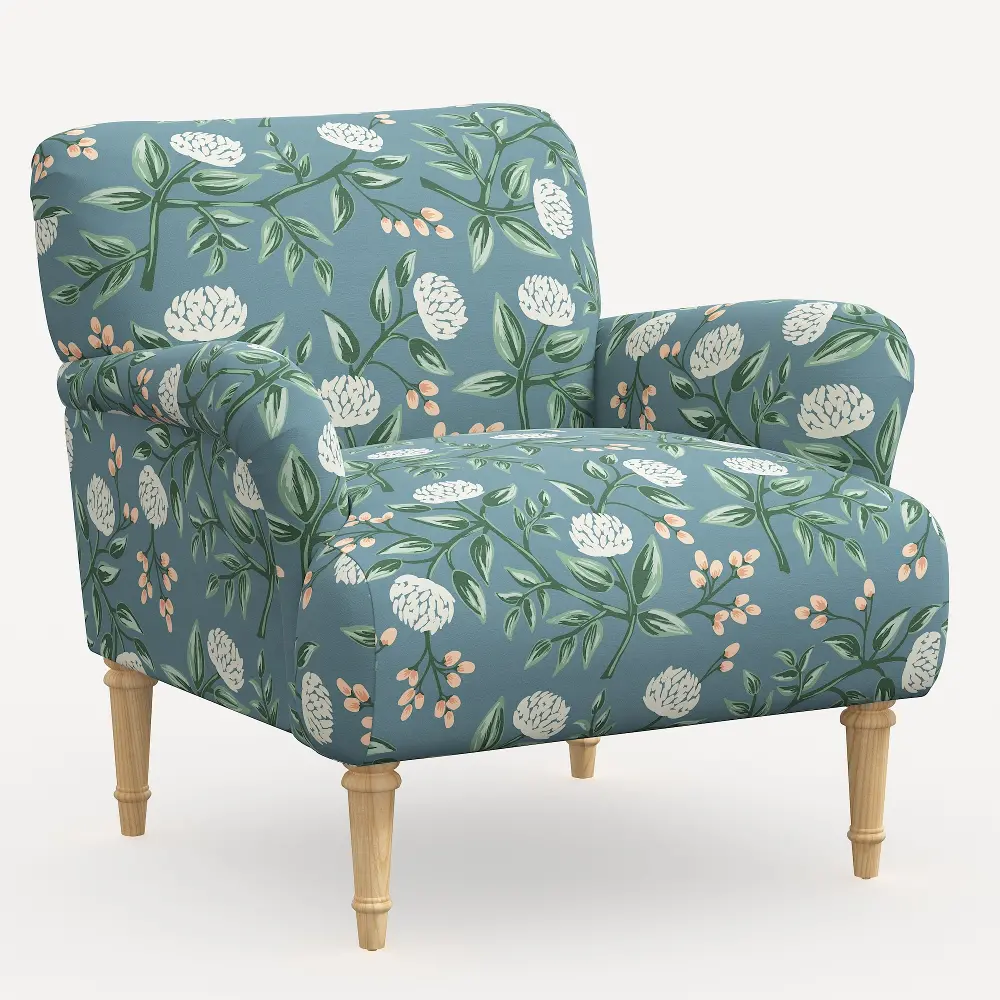 9405NATRPCPNEMRLCB Rifle Paper Co. Bristol Emerald Peonies Accent Chair-1