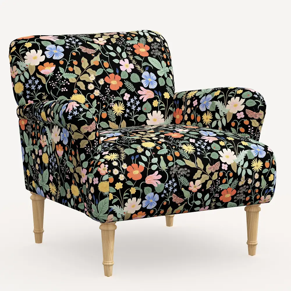 9405NATRPCSTFLBLKLCB Rifle Paper Co. Bristol Black Strawberry Fields Accent Chair-1