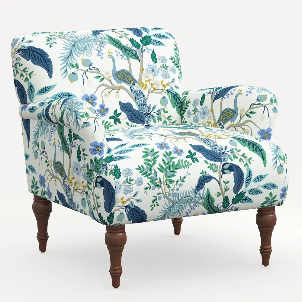 9305RPCPCBLWHLCB Rifle Paper Co. Bristol Blue Peacock Accent Chair-1