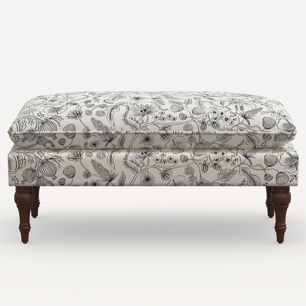 Rifle Paper Co. Flora Aviary Cream & Black Pillowtop Bench