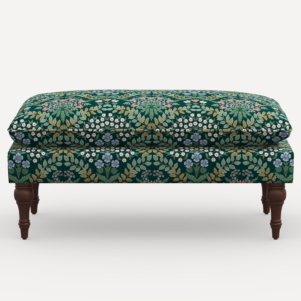 Rifle Paper Co. Flora Bramble Emerald Pillowtop Bench