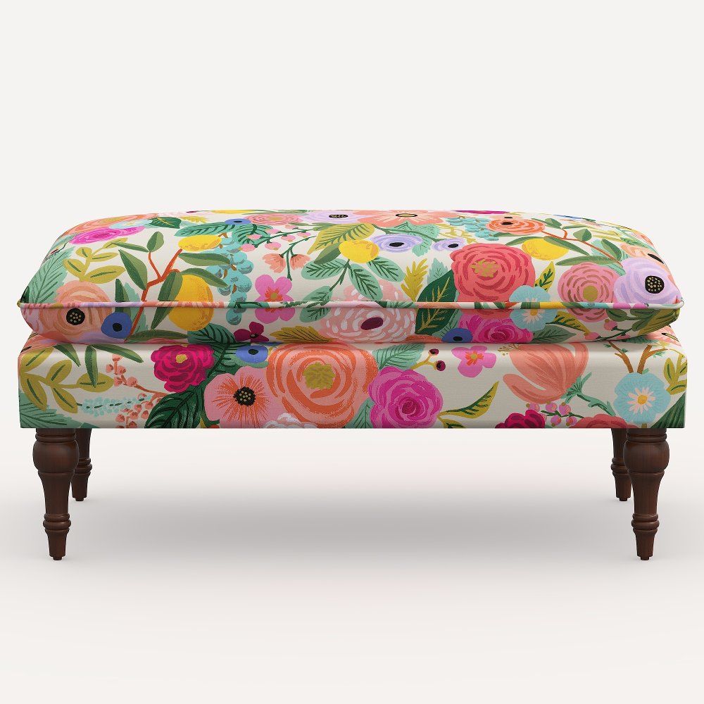 Rifle Paper Co. Flora Garden Party Pink Pillowtop Bench