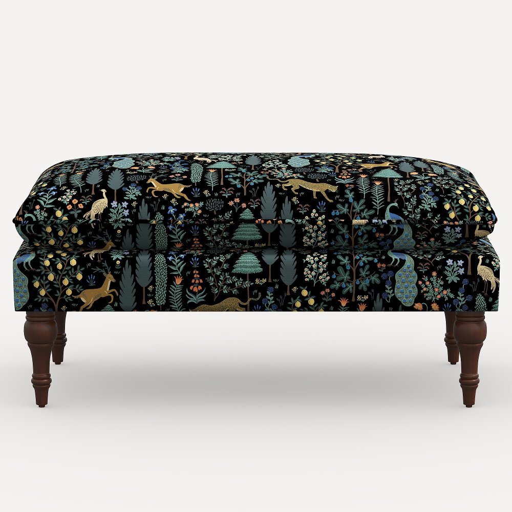 Rifle Paper Co. Flora Menagerie Black Pillowtop Bench