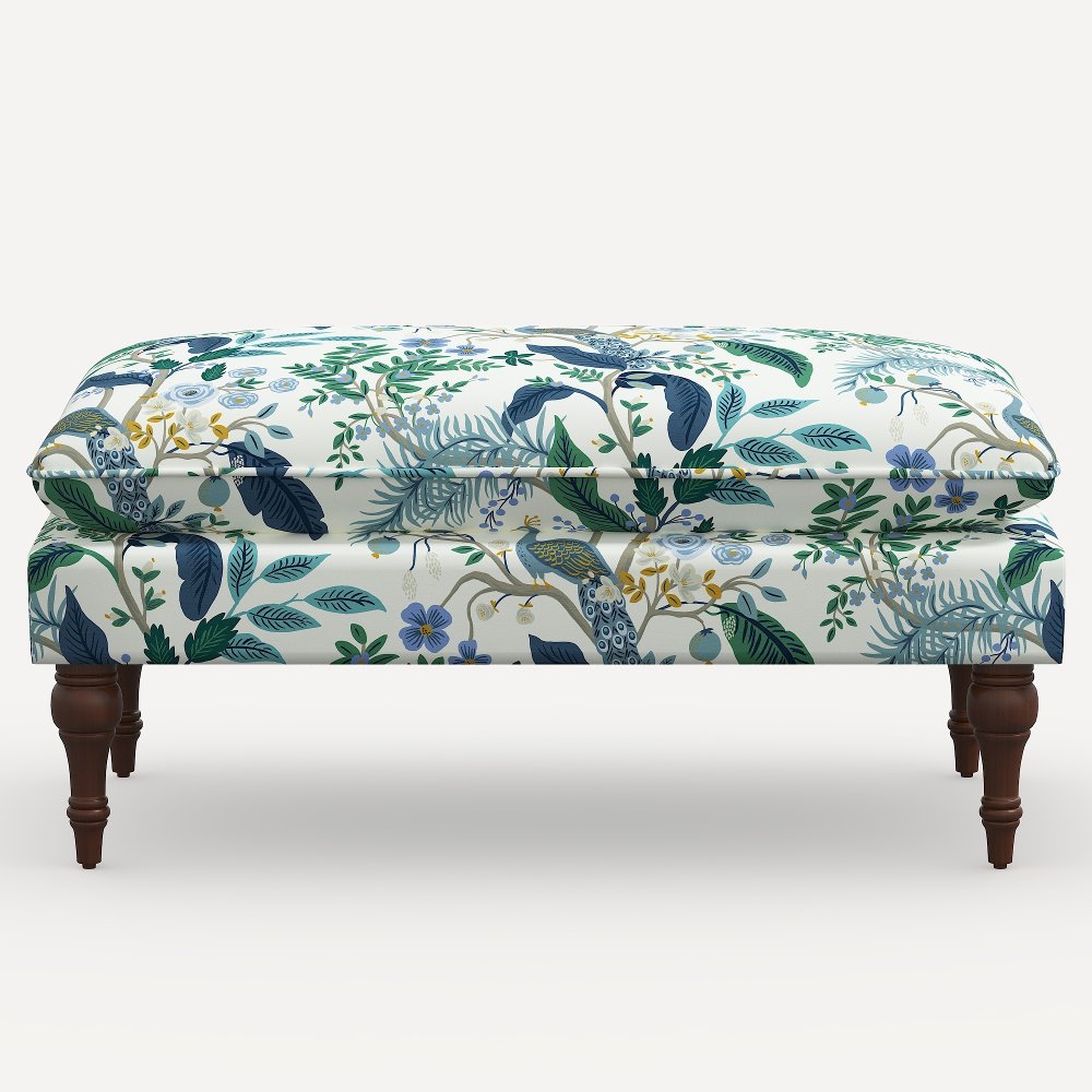 Rifle Paper Co. Flora Blue Peacock Pillowtop Bench