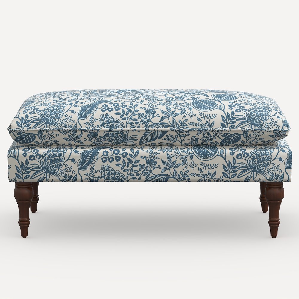 Rifle Paper Co. Flora Blue Pomegranate Pillowtop Bench