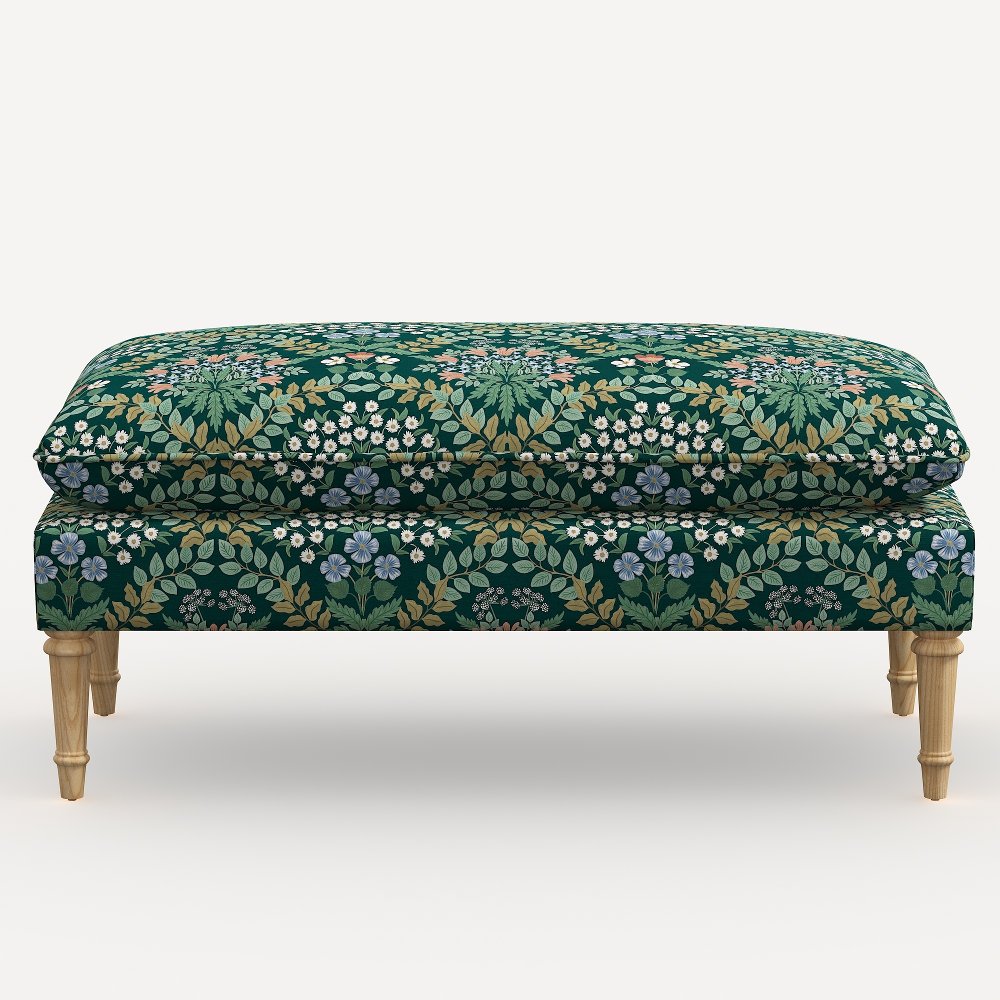 Rifle Paper Co. Flora Bramble Emerald Pillowtop Bench