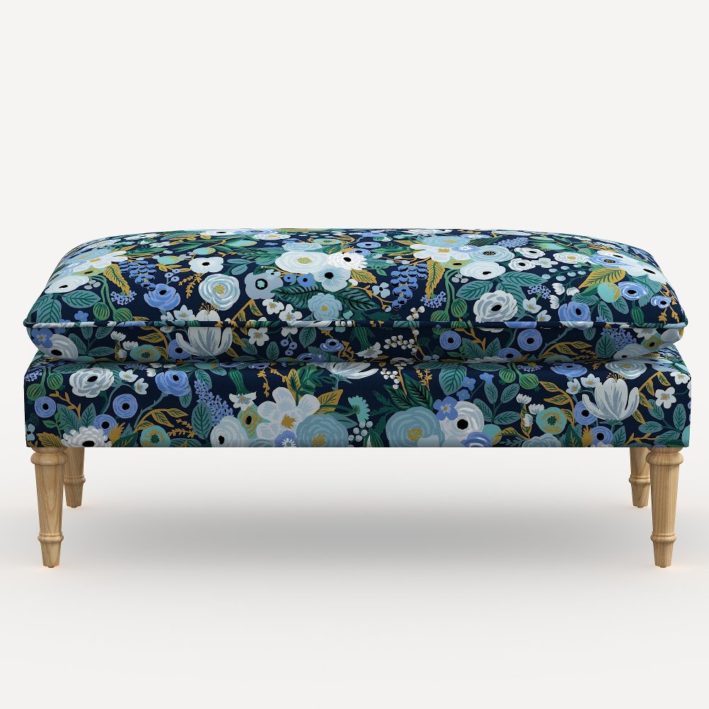 Rifle Paper Co. Flora Garden Party Blue Pillowtop Bench