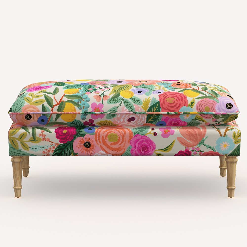 Rifle Paper Co. Flora Garden Party Pink Pillowtop Bench