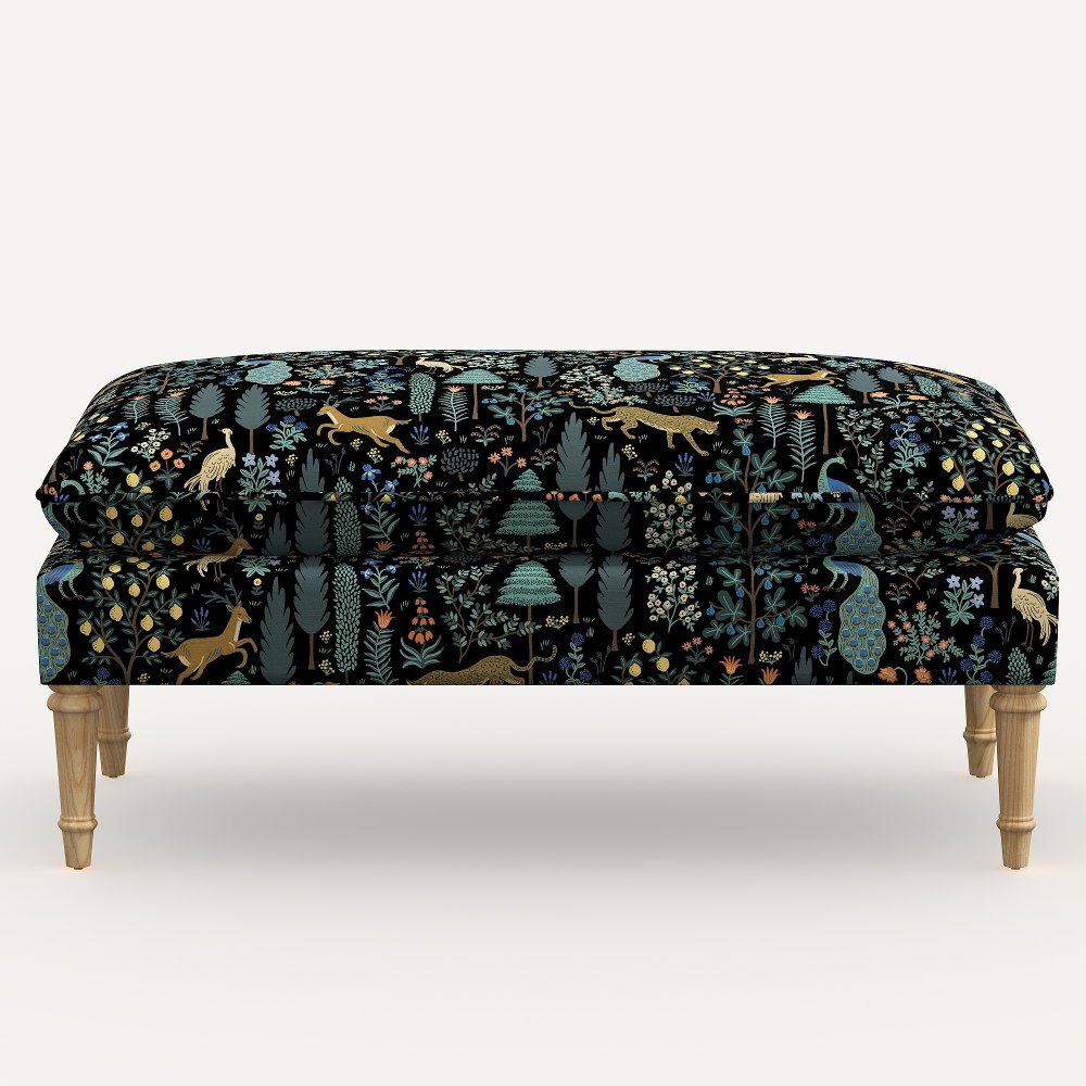 Rifle Paper Co. Flora Menagerie Black Pillowtop Bench