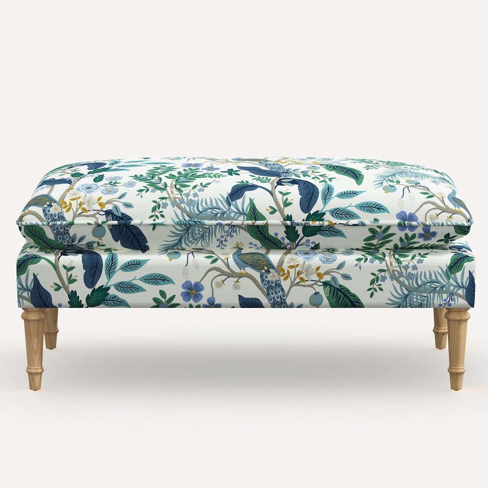 Rifle Paper Co. Flora Blue Peacock Pillowtop Bench