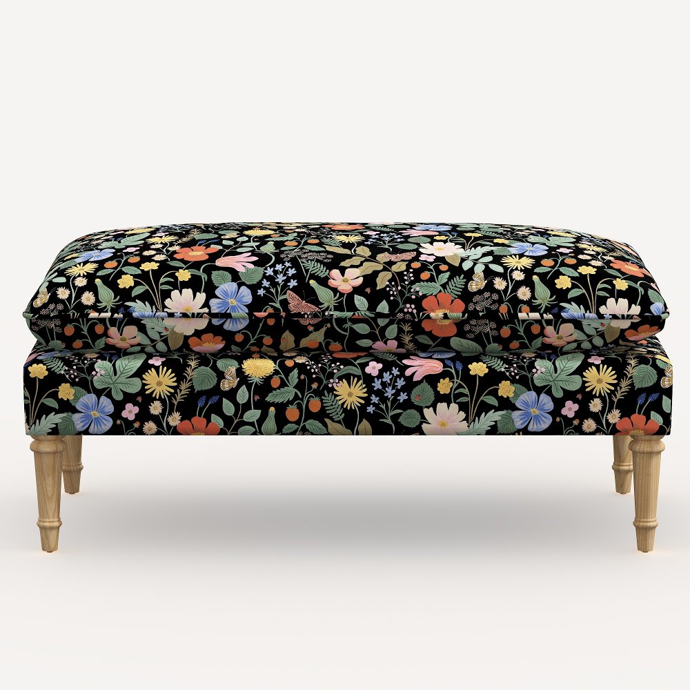 Rifle Paper Co. Flora Black Strawberry Fields Pillowtop Bench