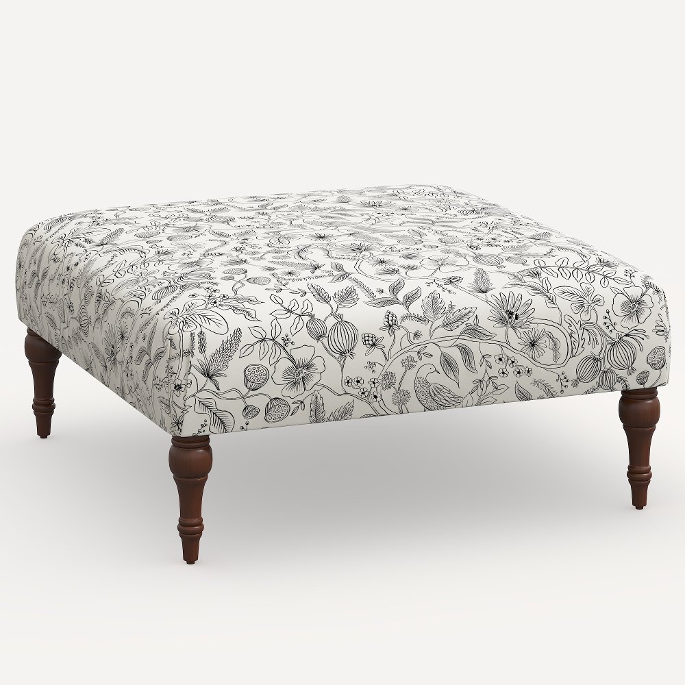 Rifle Paper Co. Greenwich Aviary Cream & Black Ottoman with...