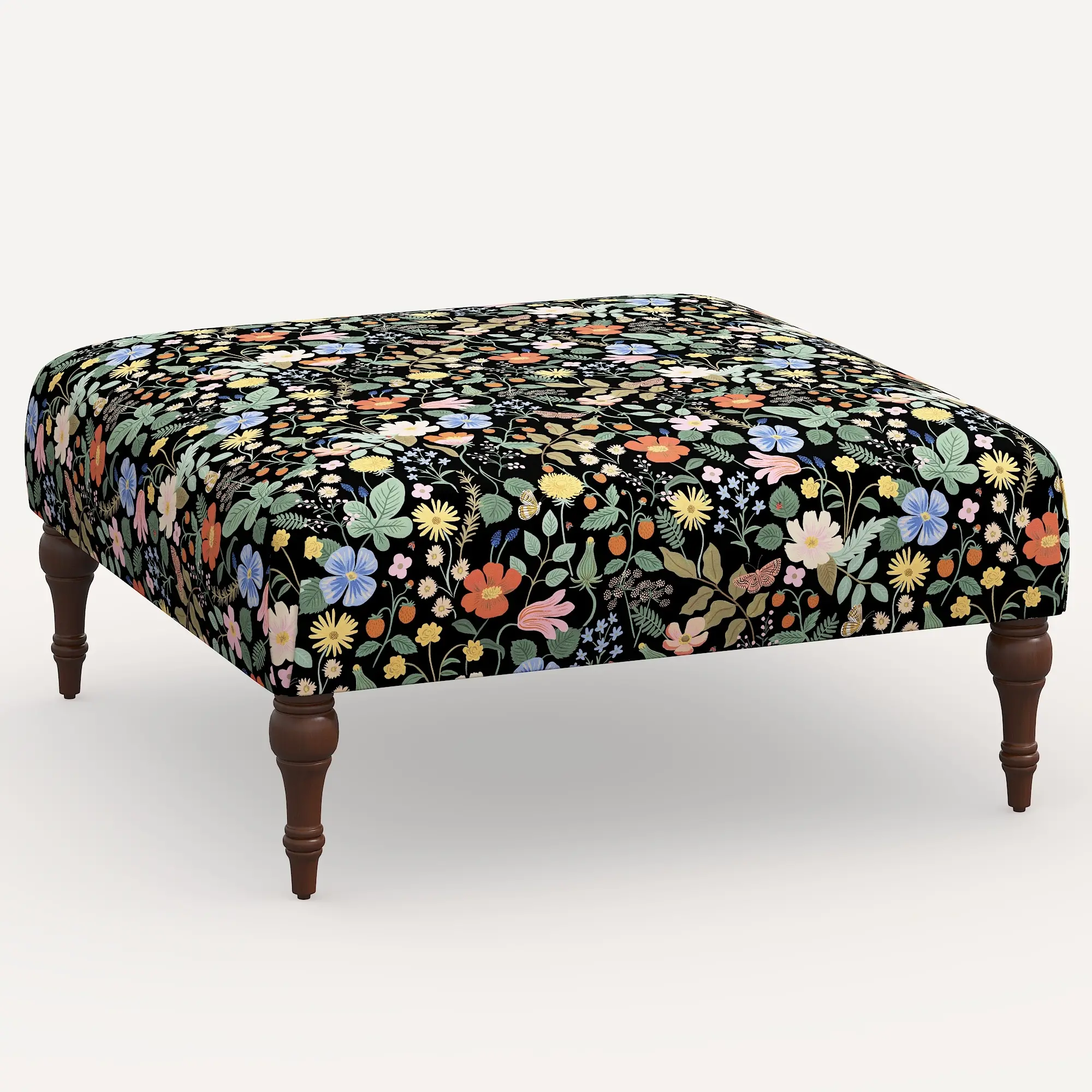 Rifle Paper Co. Greenwich Black Strawberry Fields Ottoman with...