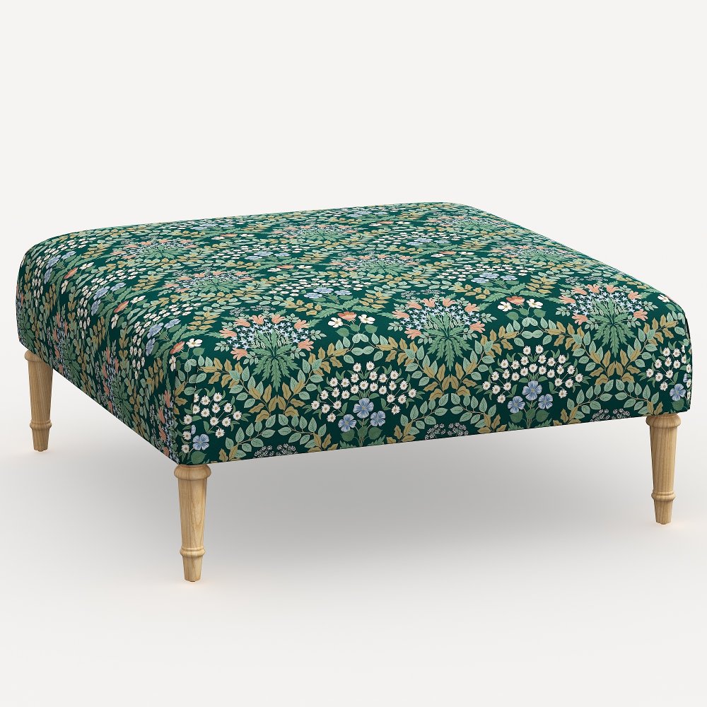 Rifle Paper Co. Greenwich Bramble Emerald Ottoman with Natural Legs