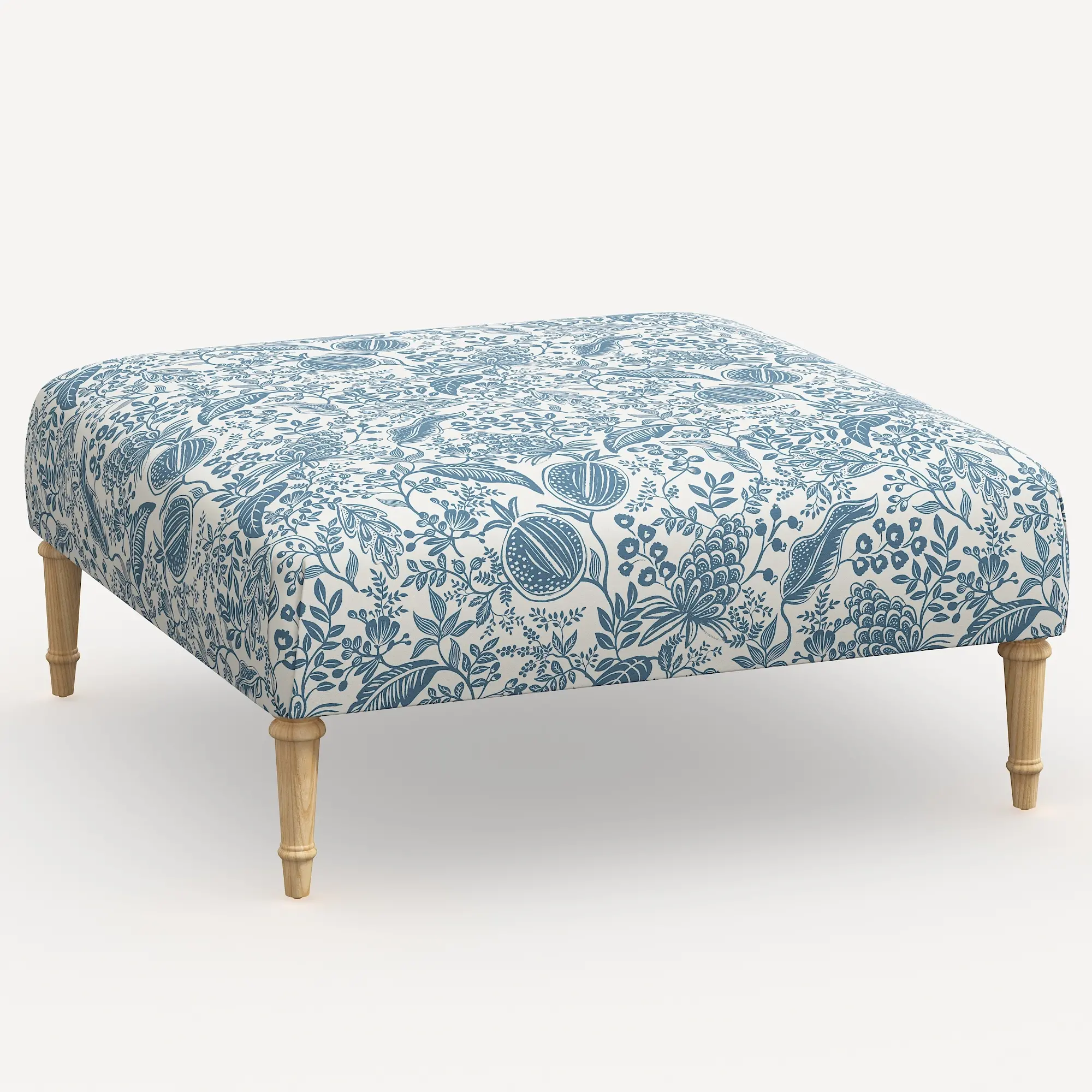 Rifle Paper Co. Greenwich Blue Pomegranate Ottoman with Natural Legs