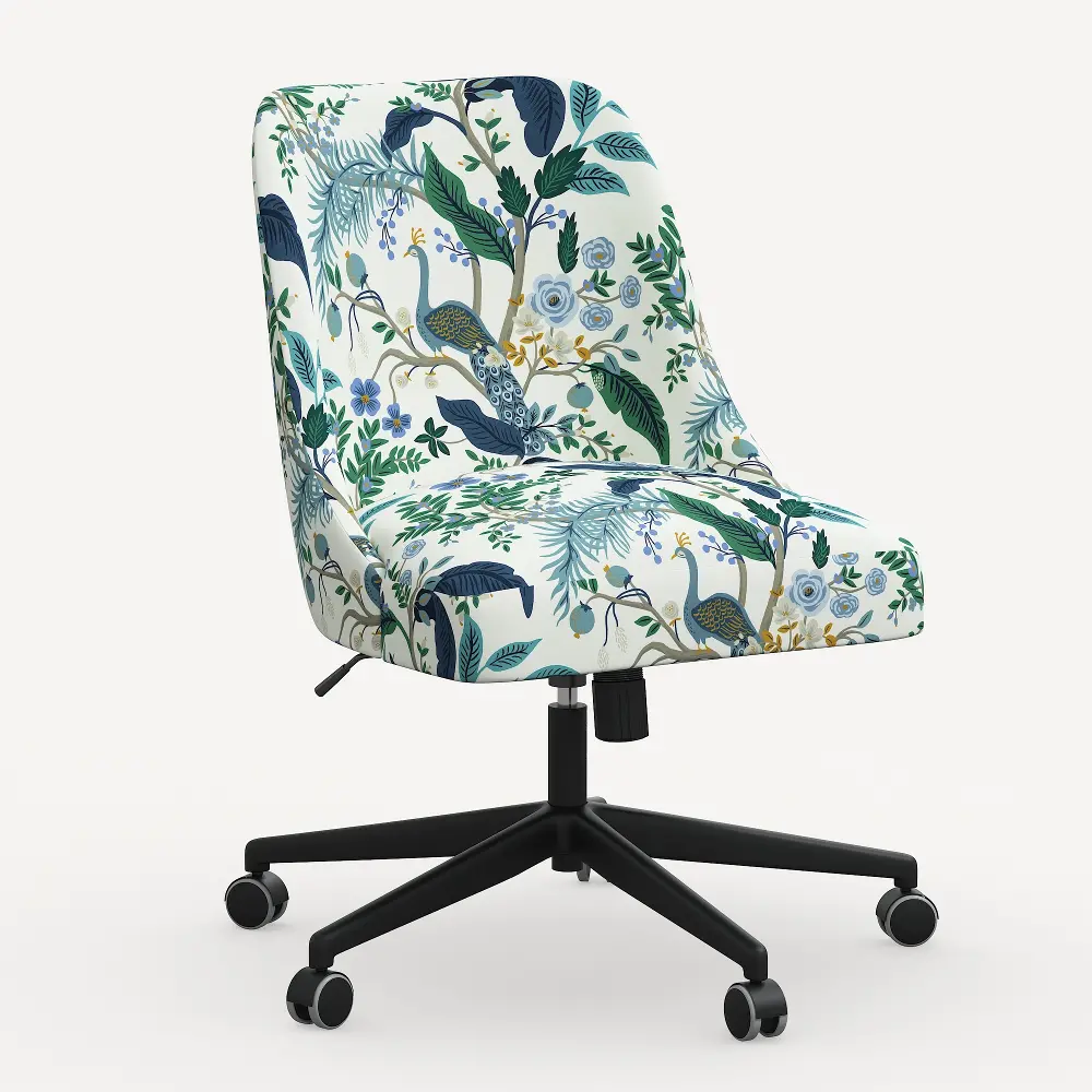 84-9RPCPCBLWHLCB Rifle Paper Co. Oxford Blue Peacock Office Chair-1