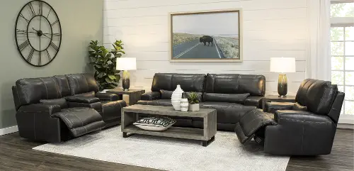 Stampede Charcoal Leather Power Recliner RC Willey