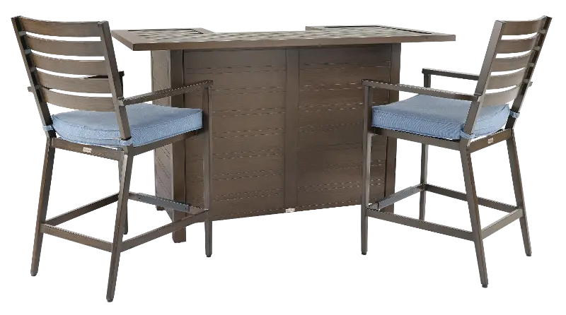 Adeline 3 Piece Blue Bar and Stool Patio Set