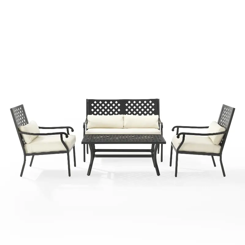 Alistair 4 pc Black and Cream Patio Conversation Set