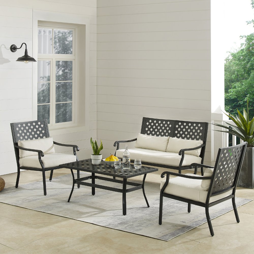 Alistair 4 pc Cream and Metal Patio Conversation Set