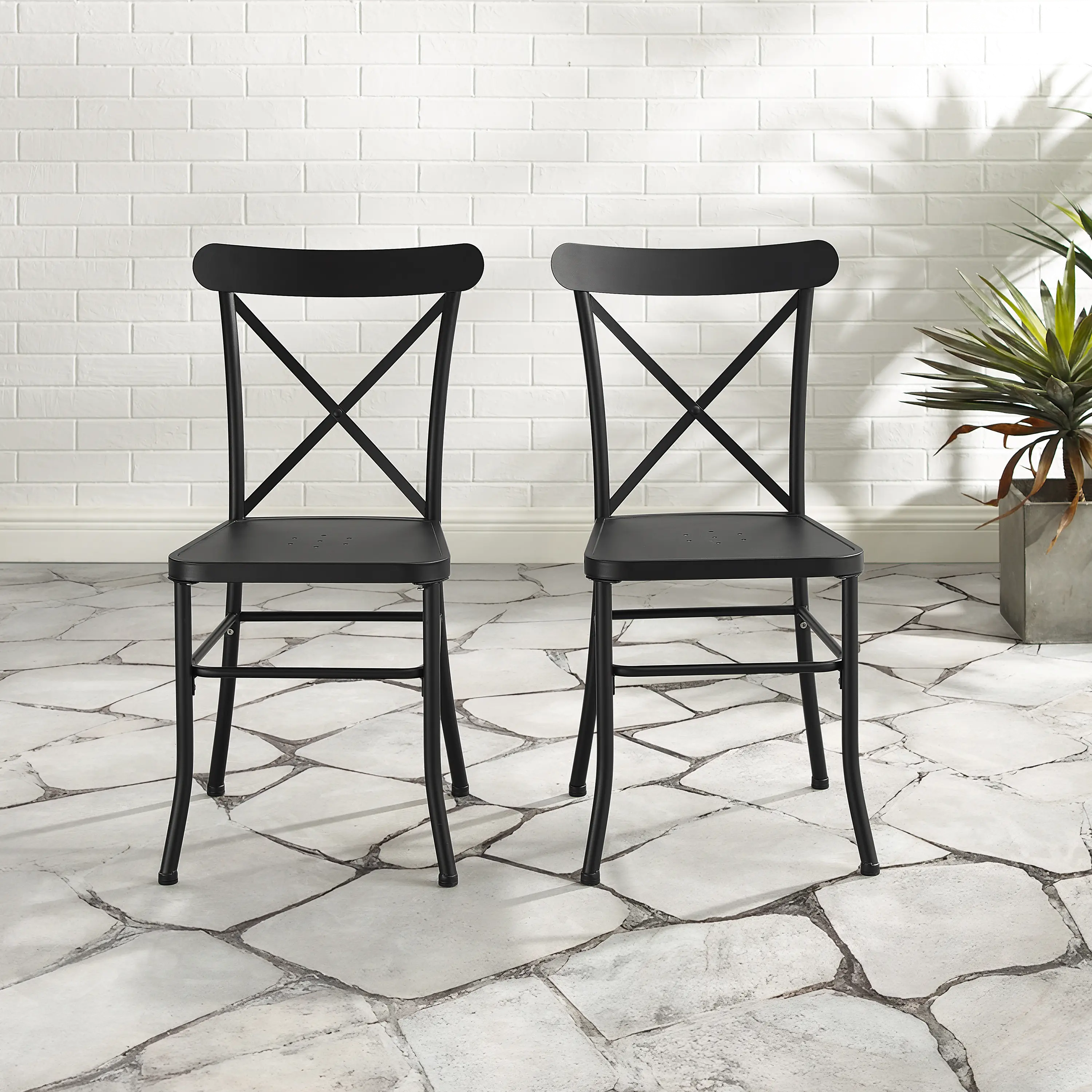 CO6270-MB Astrid Black Metal Patio Dining Chairs, Set of 2 sku CO6270-MB