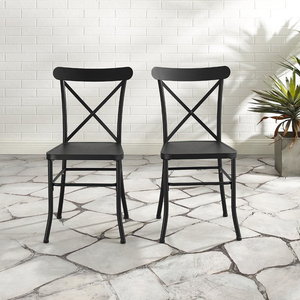 Astrid Black Metal Patio Dining Chairs, Set of 2