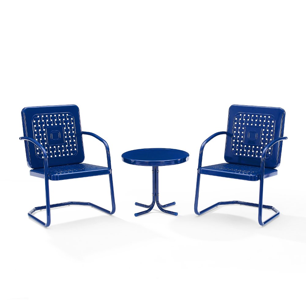Bates 3 Piece Navy Gloss Metal Patio Bistro Set