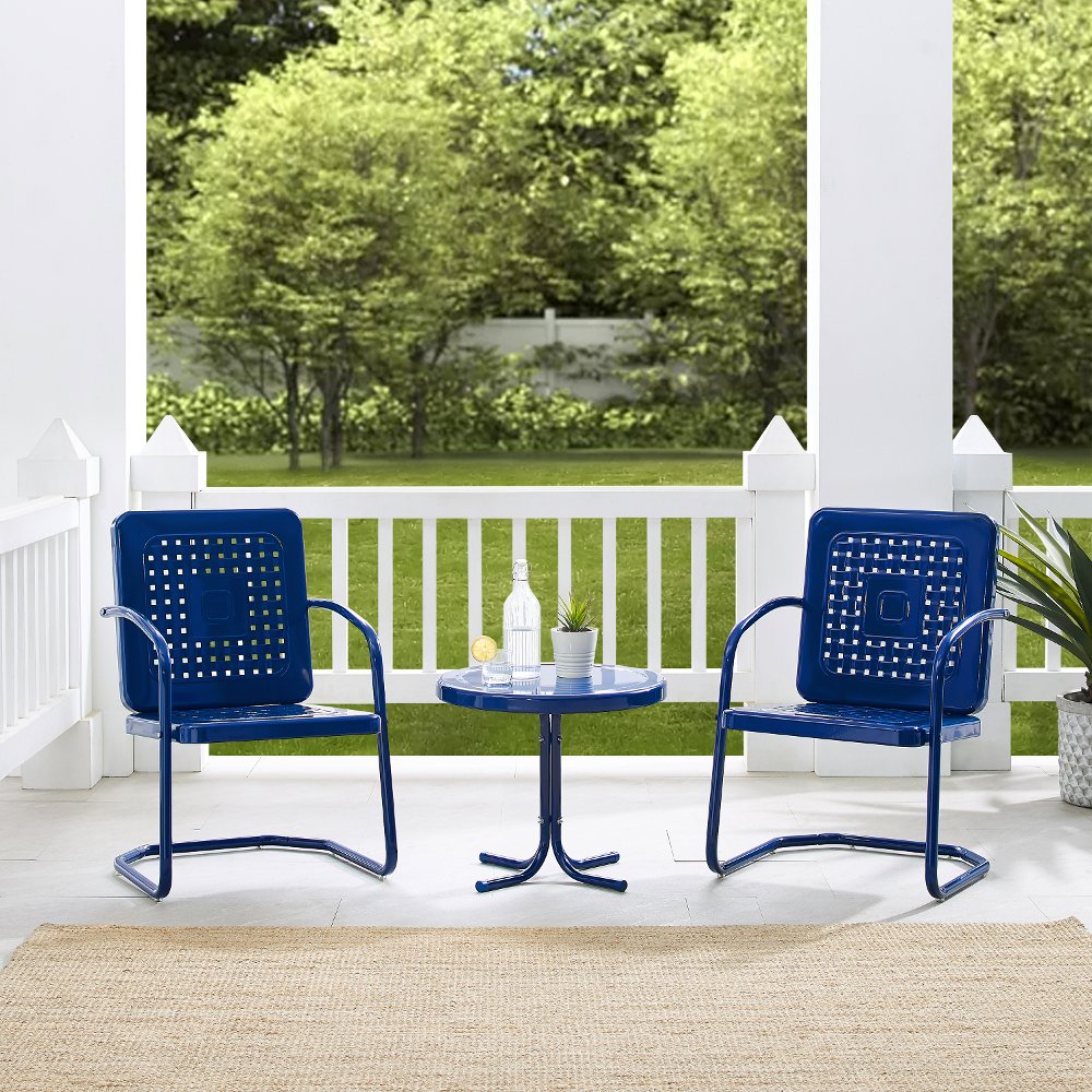 Bates 3 pc Navy Gloss Metal Patio Bistro Set