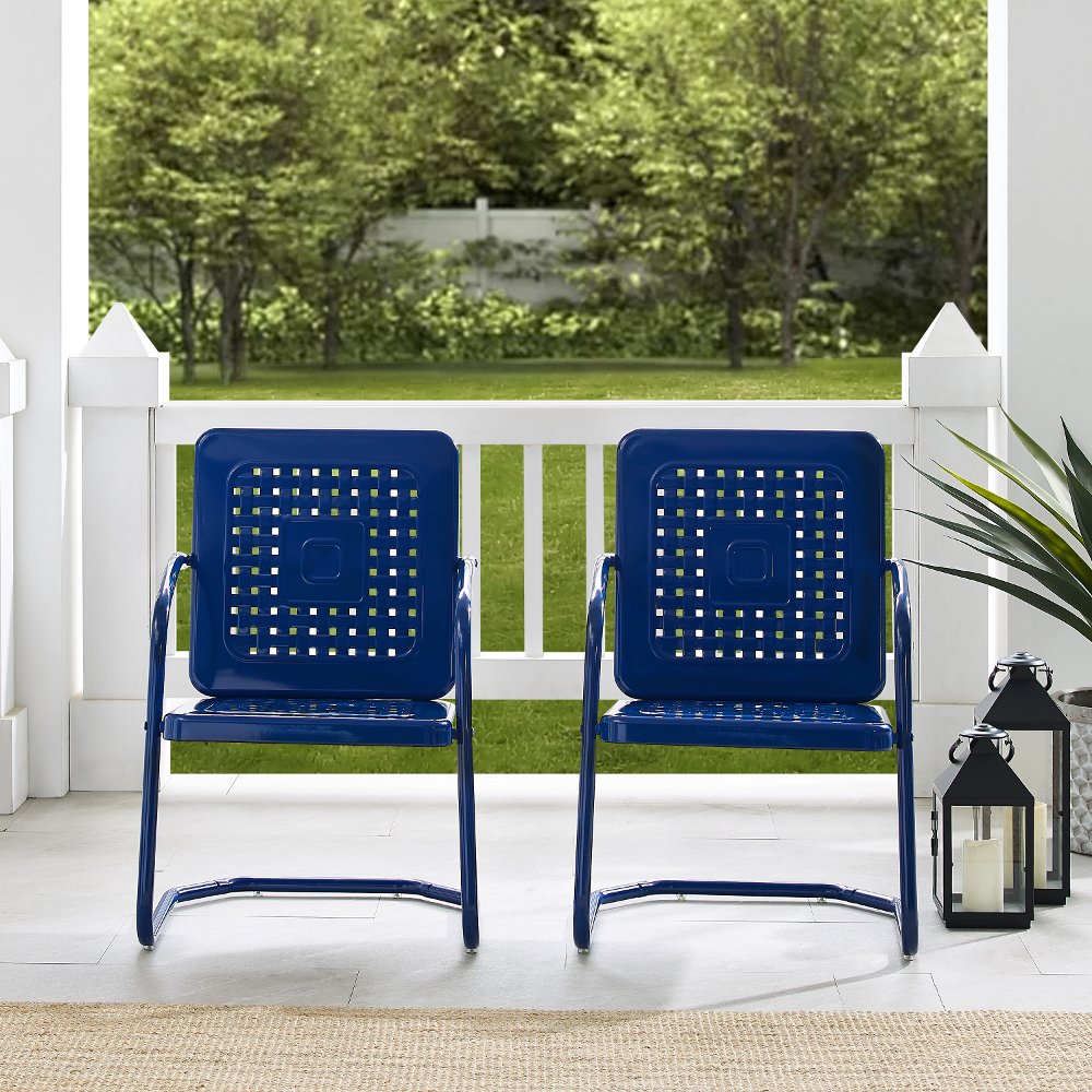 Bates Navy Gloss Patio Metal Chairs, Set of 2