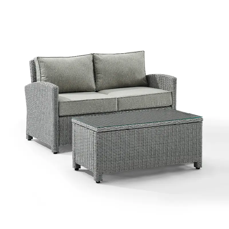 Bradenton 2 Piece Gray and Wicker Loveseat and Table Set