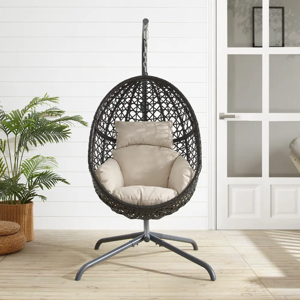KO70231DB Calliope Indoor/Outdoor Sand Wicker Hanging Egg Chair-1