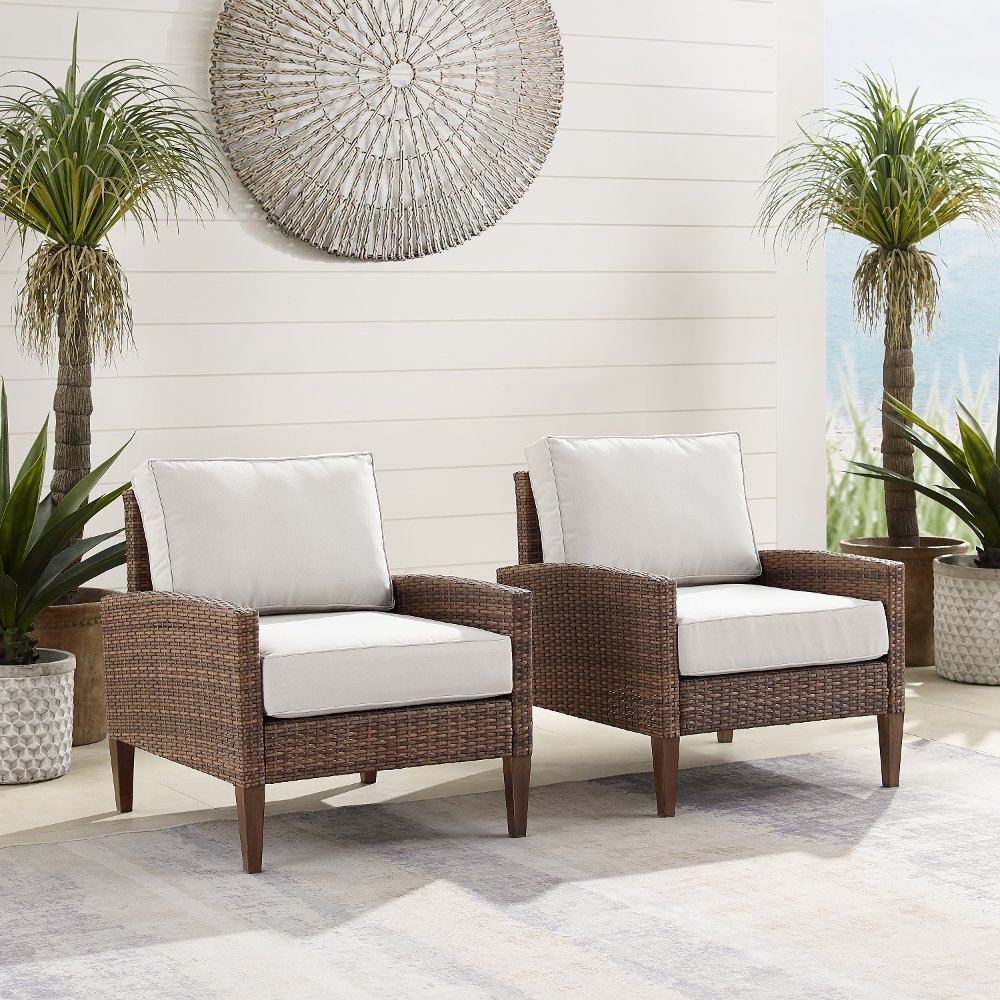 Capella Brown Wicker Patio Armchairs, Set of 2