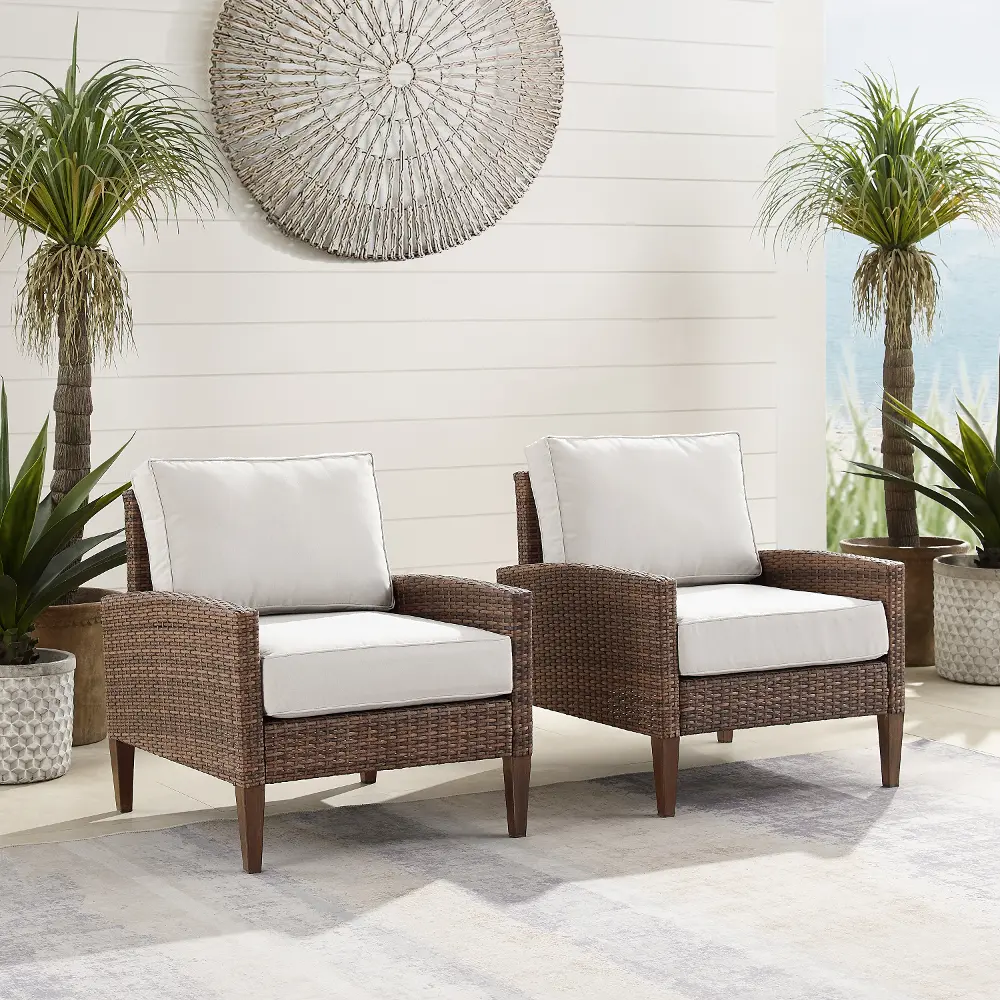 CO7168-BR Capella Brown Wicker Patio Armchairs, Set of 2-1