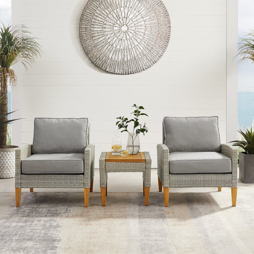 Capella 3 pc Gray Wicker Patio Armchair Set