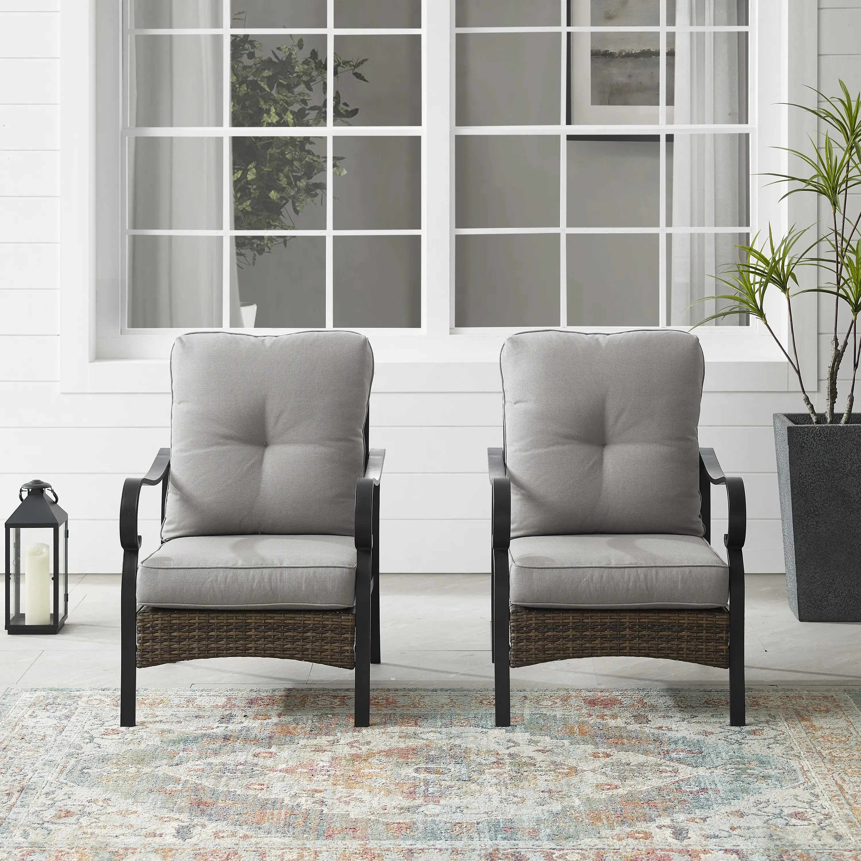 Dahlia Metal and Wicker Patio Armchairs, Set of 2